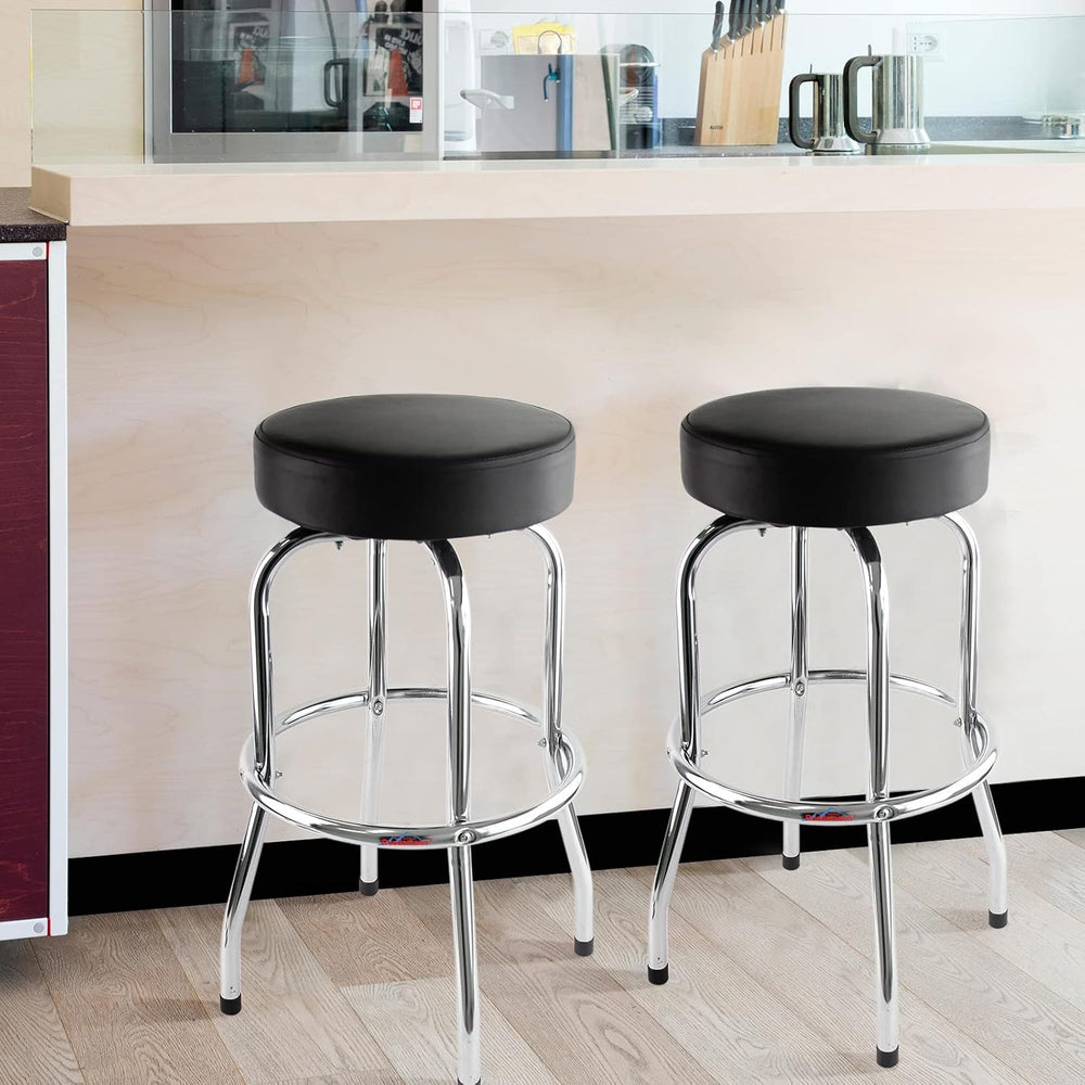 Ruedamann 29" H Swivel Bar Stool, Black Leatherette Padded Seat