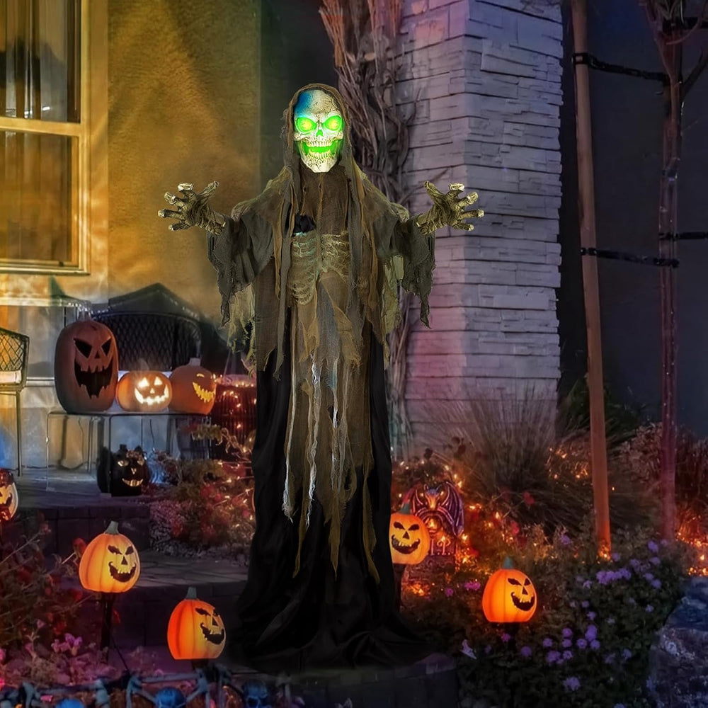 72” Halloween Animatronics Standing Skeleton with Sound & Touch Activated