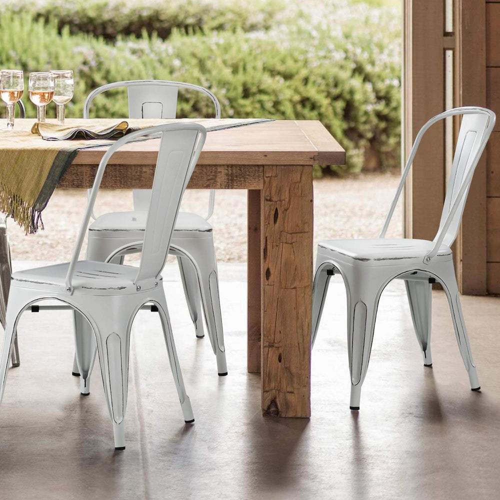 Devoko Metal Indoor-Outdoor Chairs Distressed Style Kitchen Dining Chairs Sta...