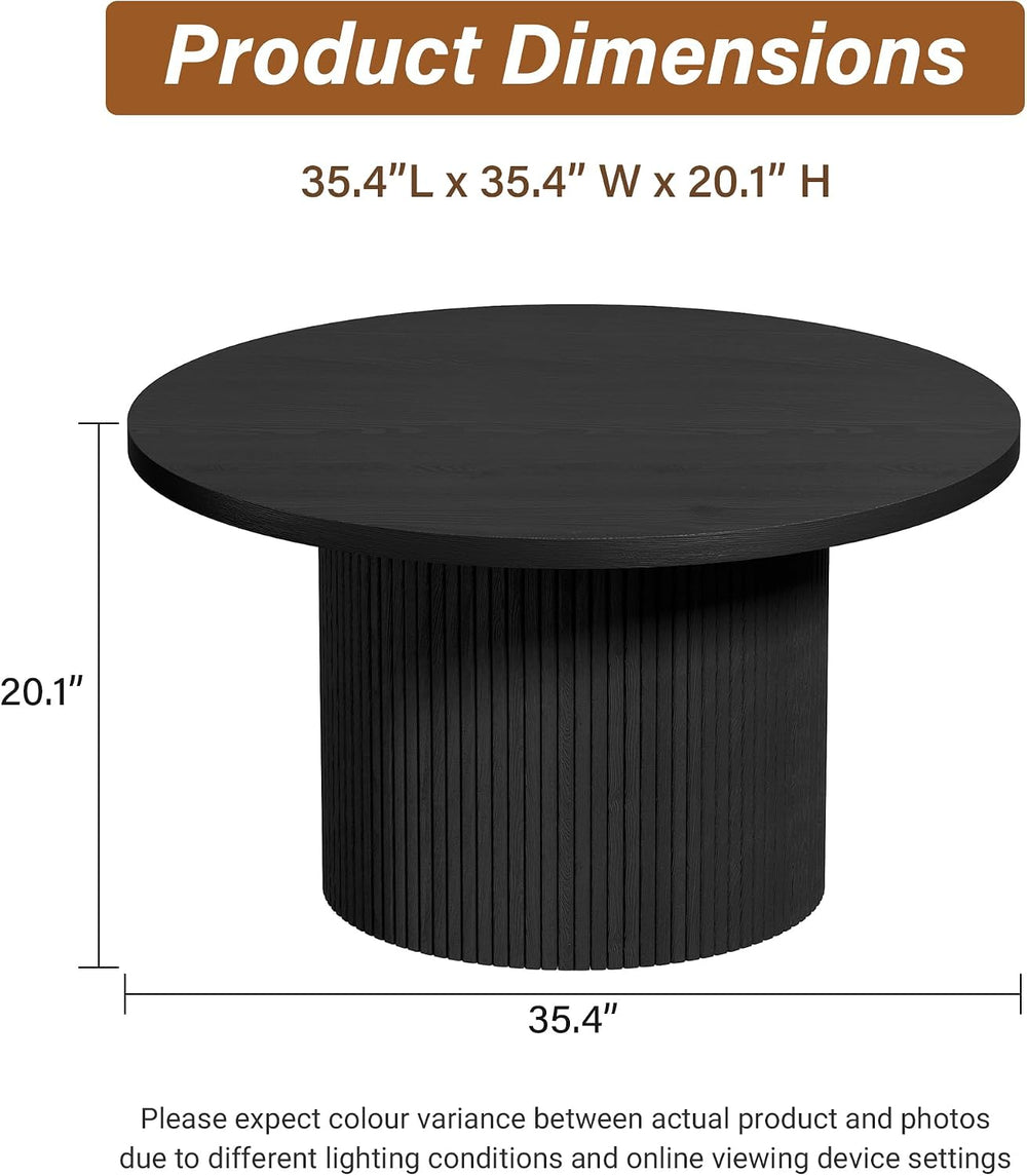 Furniway Round Coffee Table, 35.4" Circle Wide Coffee Table, Wood Table ...