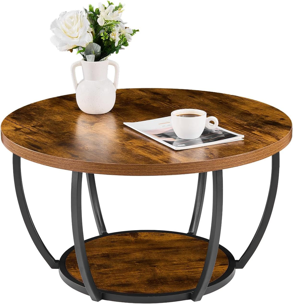 VEVOR Round Coffee Table, 31.5" Modern Coffee Table, 2 Tiers Wooden Circ...