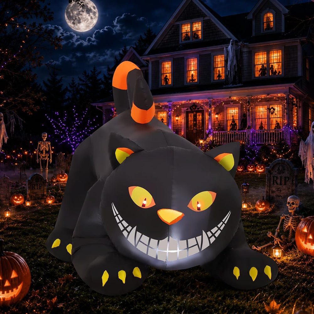 GOOSH 6 FT Halloween Inflatables Outdoor Black Cat with Shakable Head, Blow U...