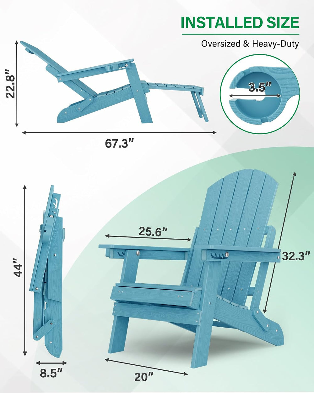 YEFU Adjustable Adirondack Chair with Footrest,All-Weather, Set of 2,Blue
