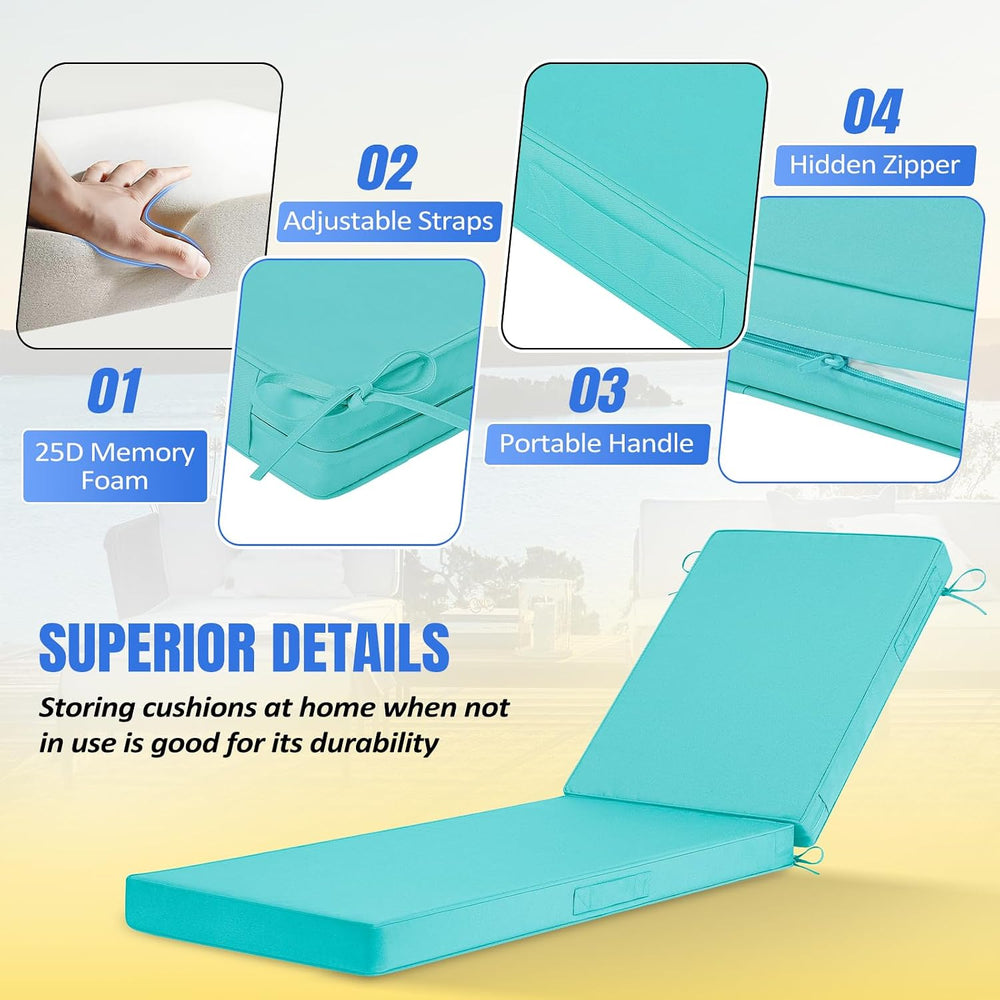 Basic Beyond Chaise Lounge Cushions Outdoor, 3-Layer Waterproof Outdoor Furni...