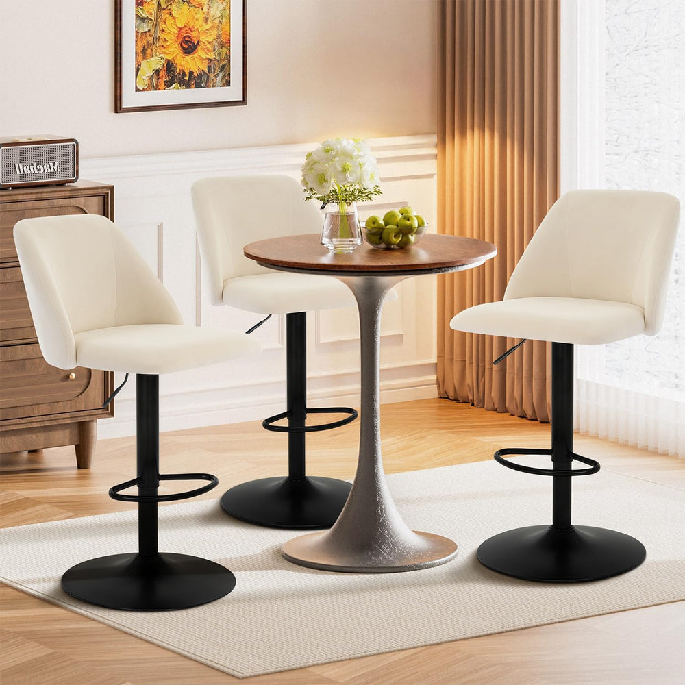 COLAMY Bar Stools Set of 4, Modern Swivel Bar Chairs, Adjustable Upholstered ...