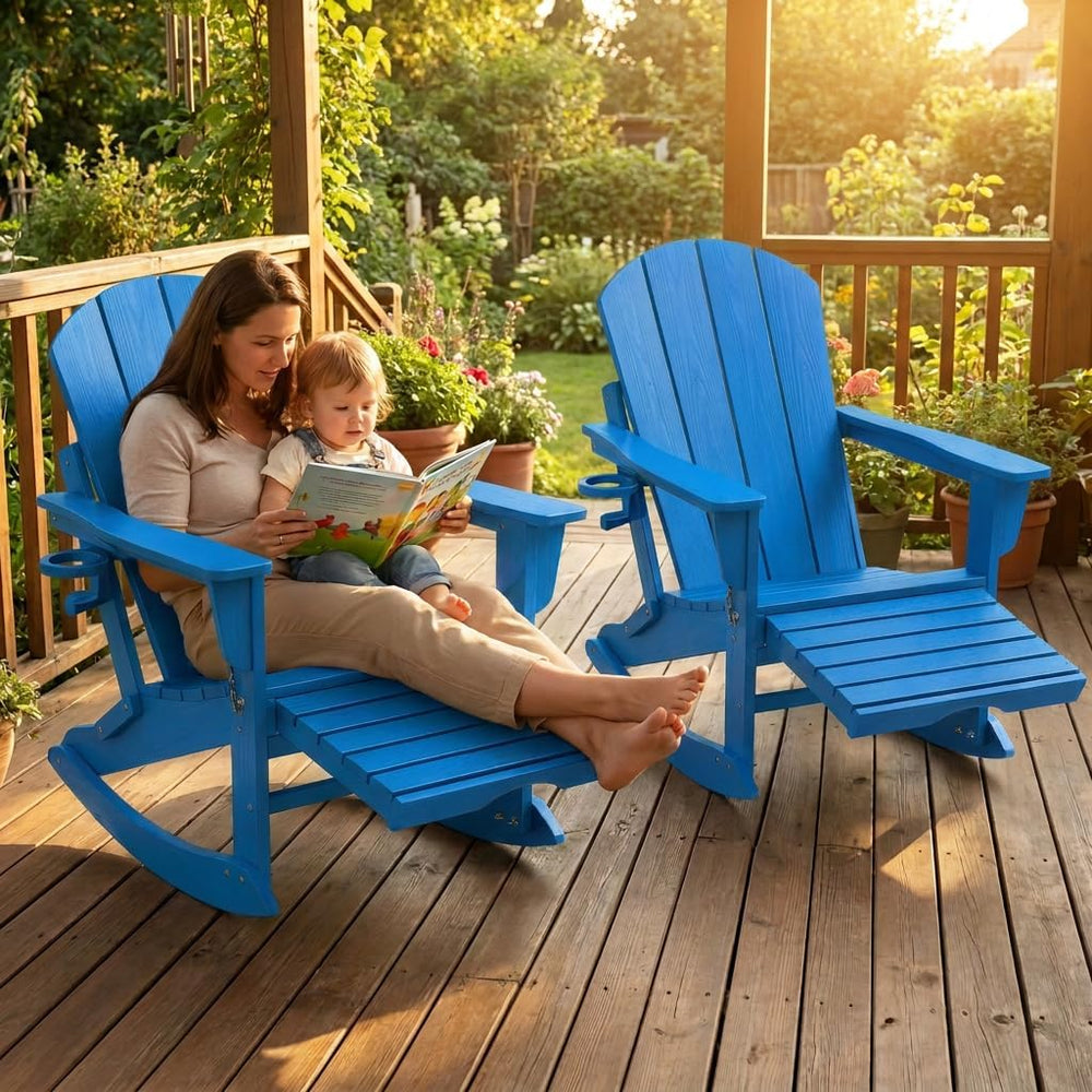 PASAMIC Adirondack Rocking Chairs Set of 2, Foldable All-Weather HDPE Patio R...
