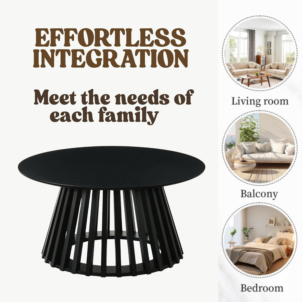 HNY Black Round Coffee Table, Wood 31.5" Center Table for Living Room