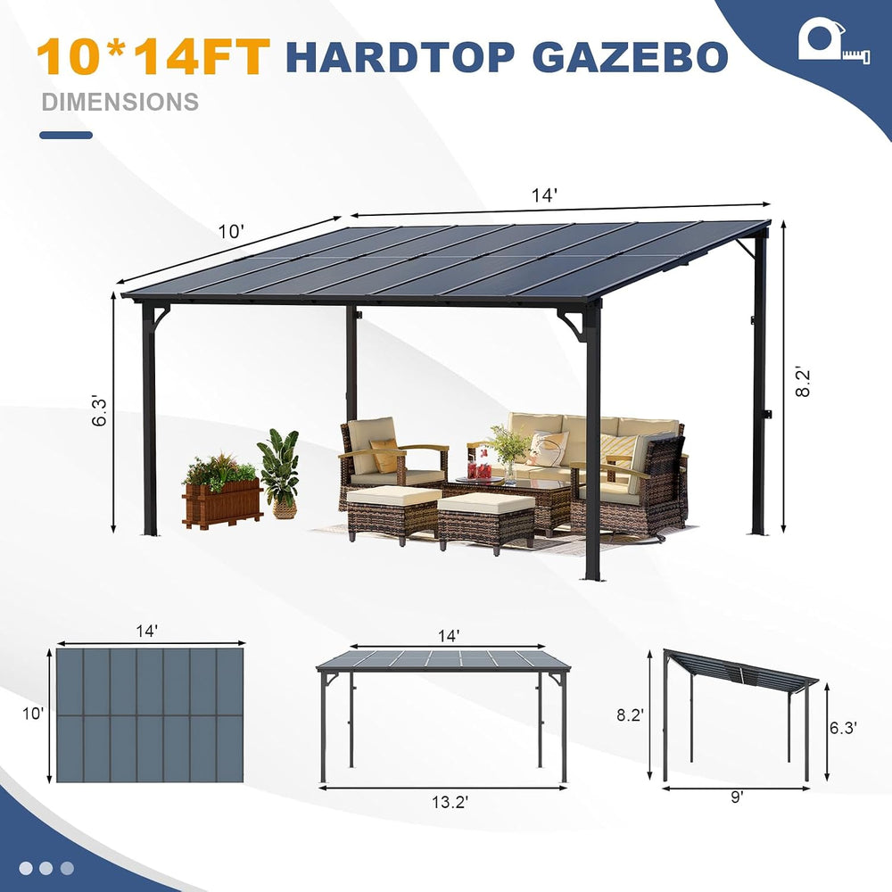 MEISSALIVVE 10' x 14' Pergola with Sloped Roof, Lean to Metal Gazebo ...