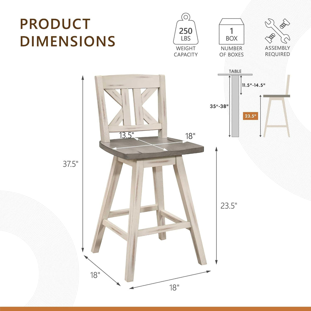 Lexicon Swivel Counter Height Stools Set of 2,KK Back,Antique White/Grey