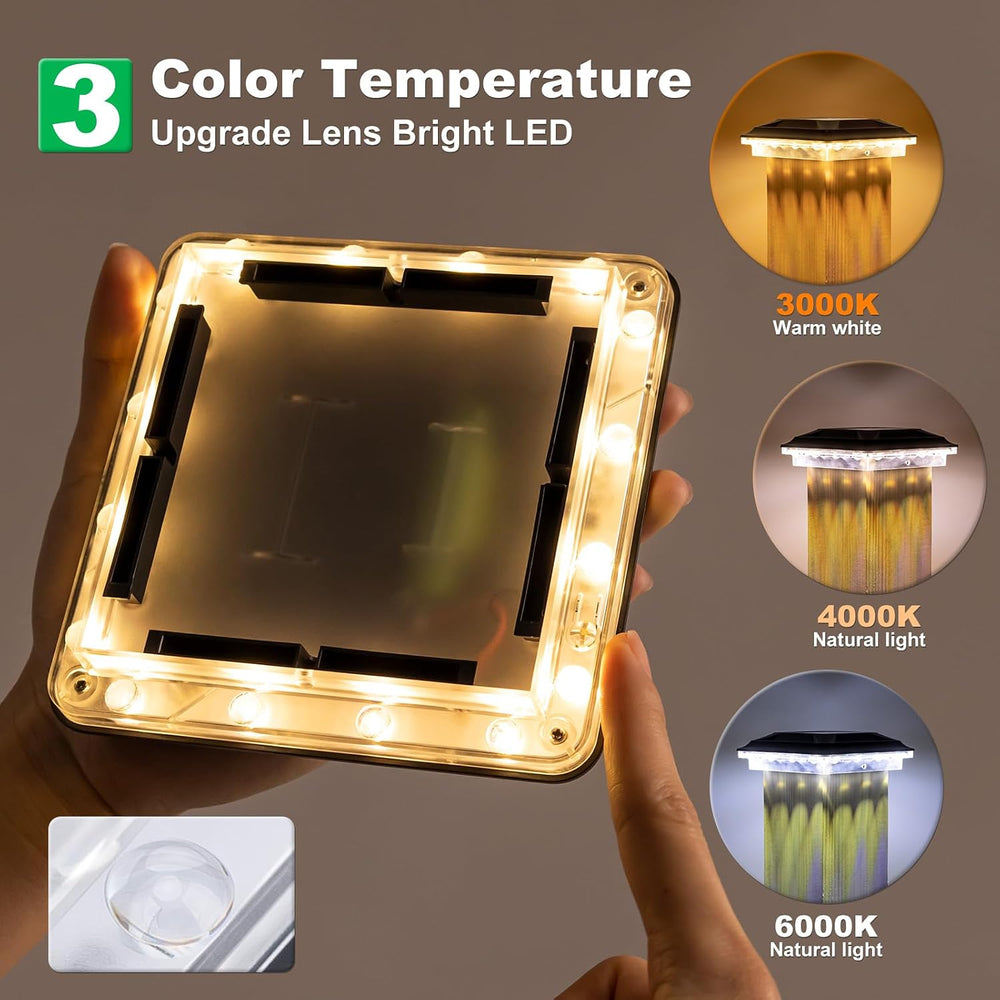 Upgraded Solar Post Cap Lights Outdoor 16pack, 3-in-1 Selectable Color (Warm ...
