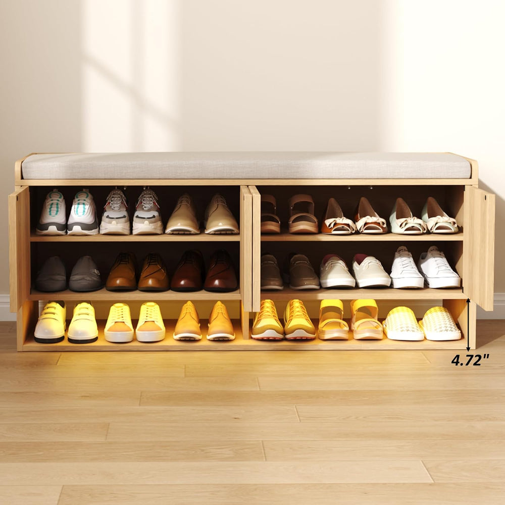 HOMEFORT 47.2" Fluted Shoe Storage Bench, Entryway Bench with Linen Seat...