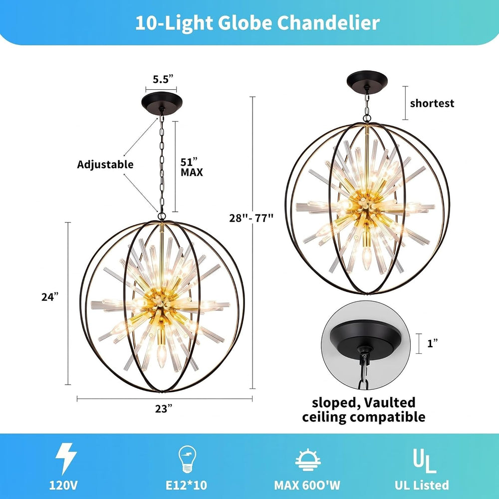Vezzio Modern Black and Gold Sputnik Chandelier for Living Room