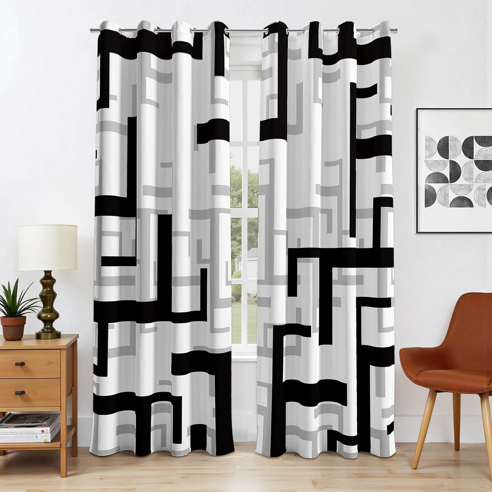 Black and White Modern Blackout Curtains, 52 x 84 Inch, Grommet, 2 Panels