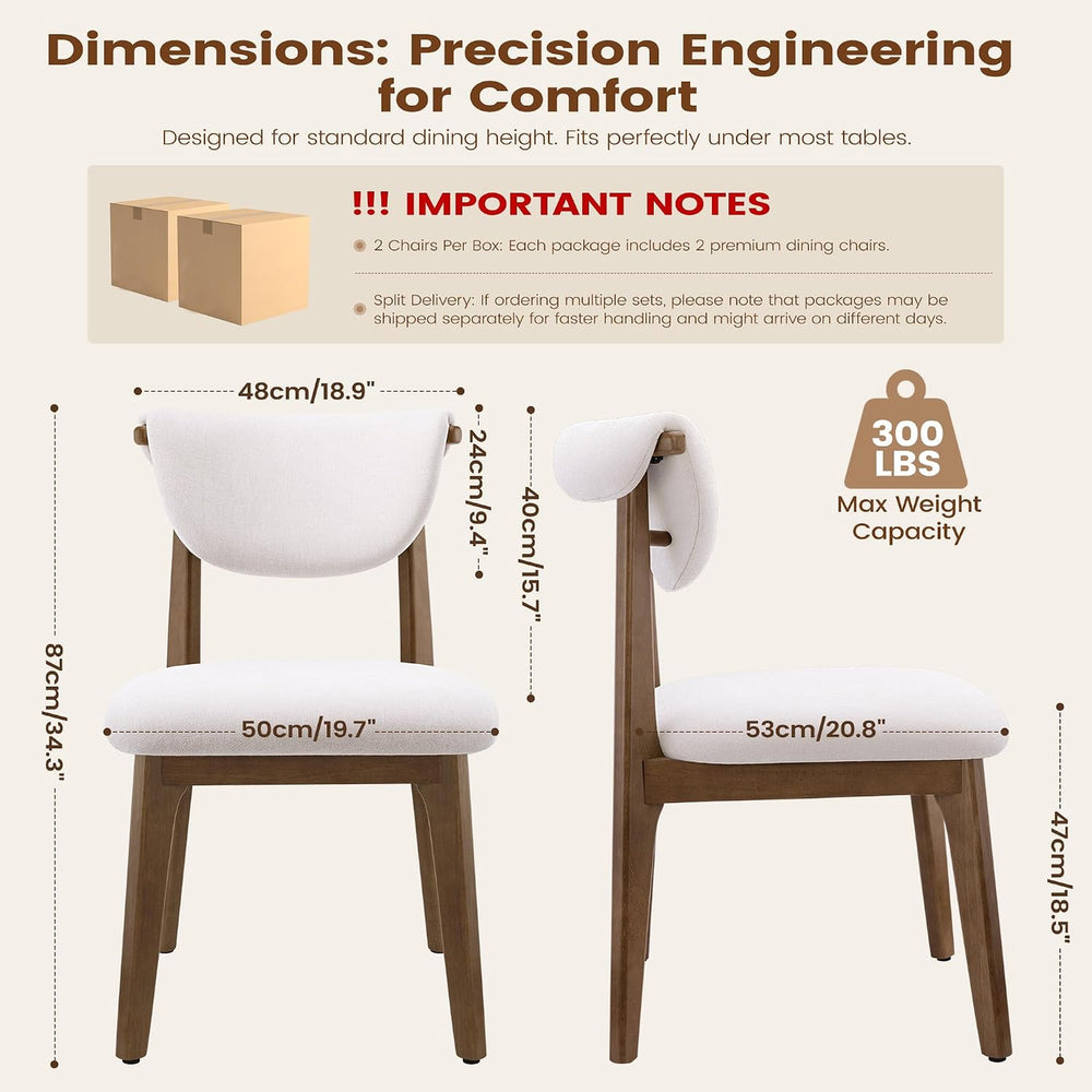 Dining Chairs Set of 8, Solid Rubberwood Kitchen Chairs with Lumbar Support H...
