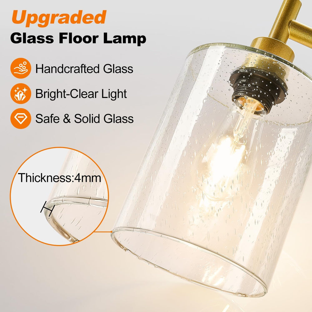 【Upgraded】 Dimmable Floor Lamp for Living Room with Seeded Glass Lampshade, G...