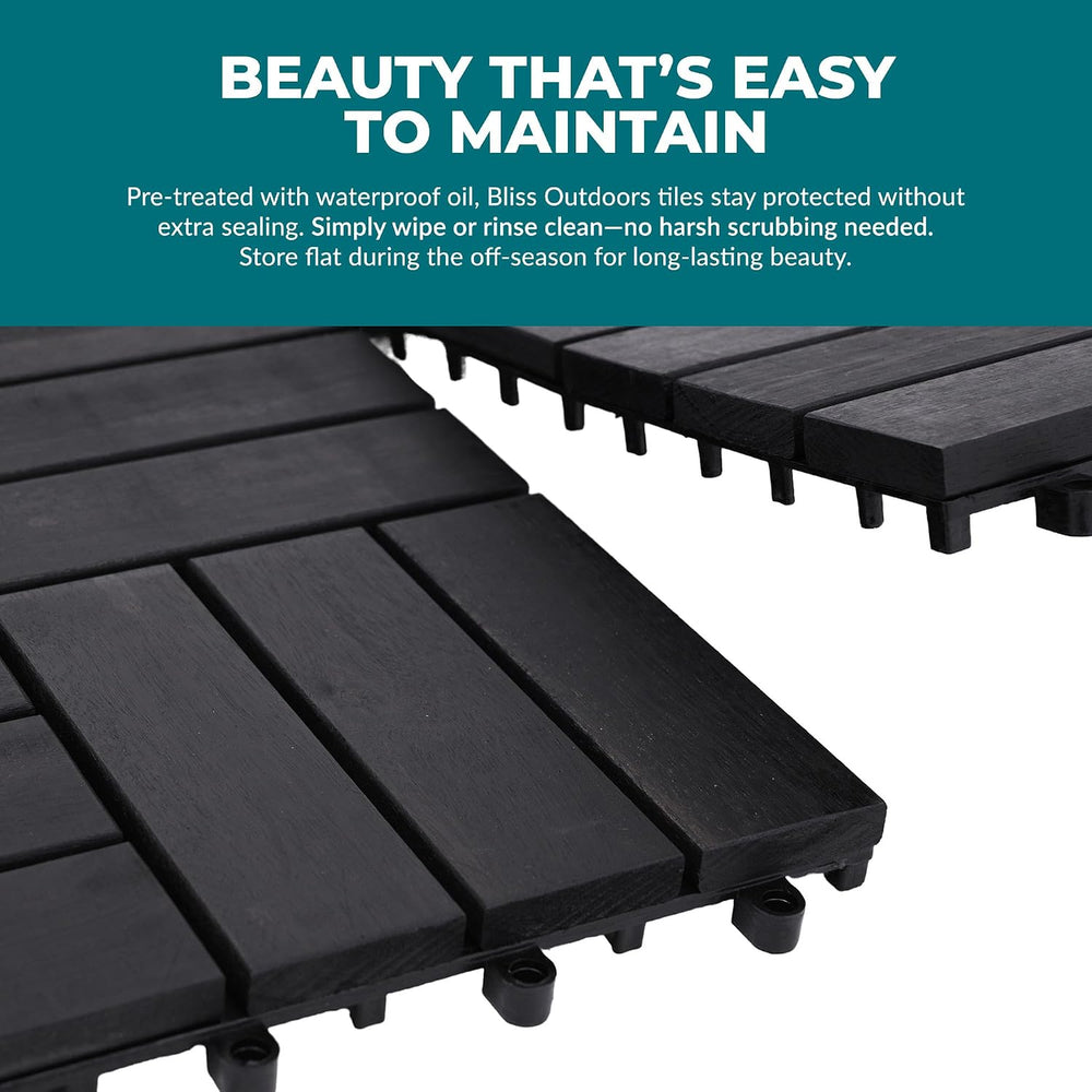 Bliss Outdoors 12-Slat Acacia Hardwood Deck Tiles, Aged Black, Set of 30