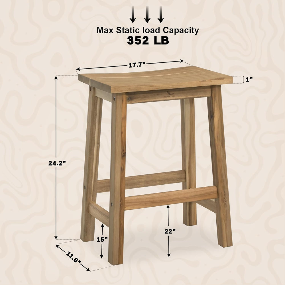 VICTORY RELAX Wooden Counter Stool - Set of 2 Backless Design with Ergonomic ...