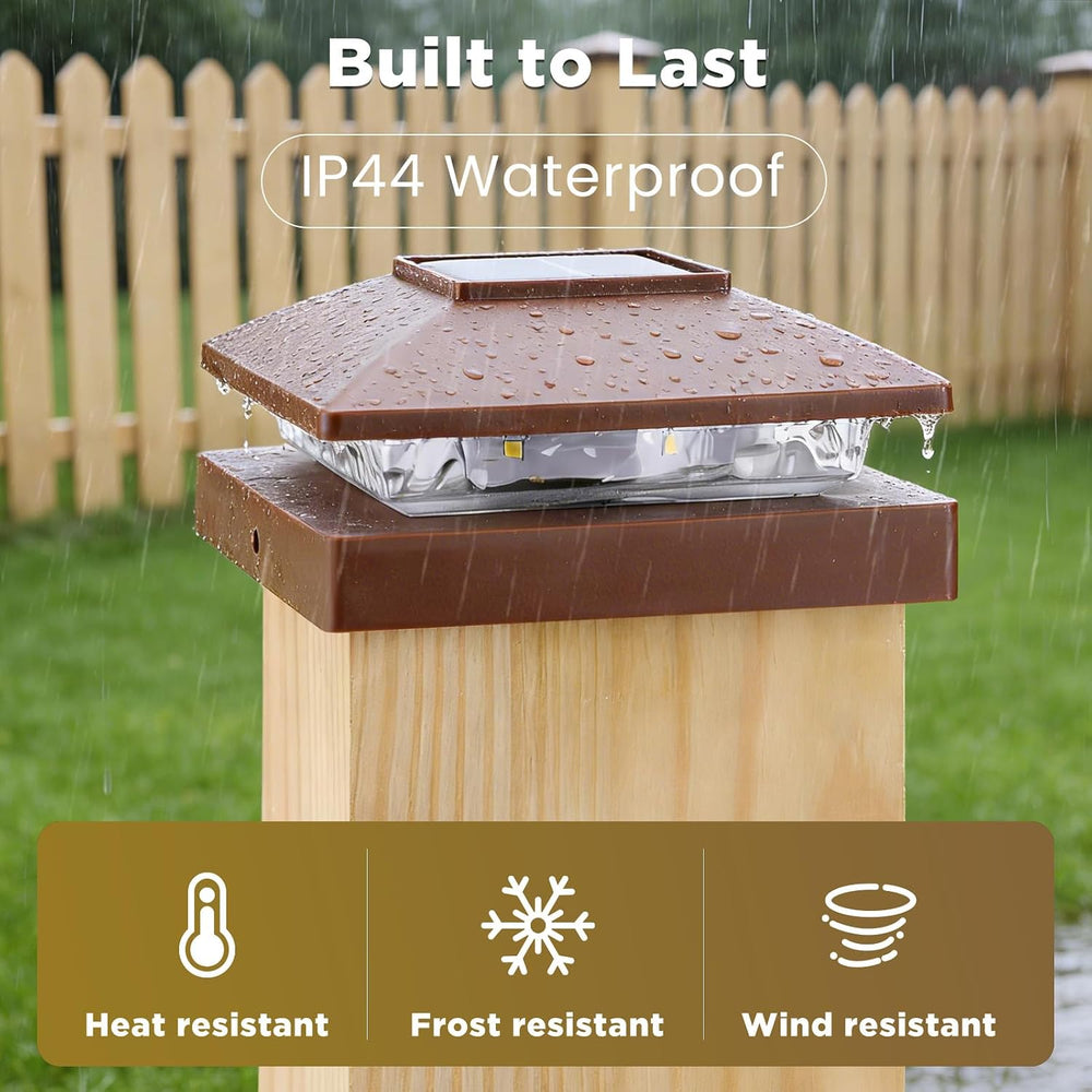 Solar Post Cap Lights Outdoor 16pack, Brown Waterproof Solar Powered Deck Fen...