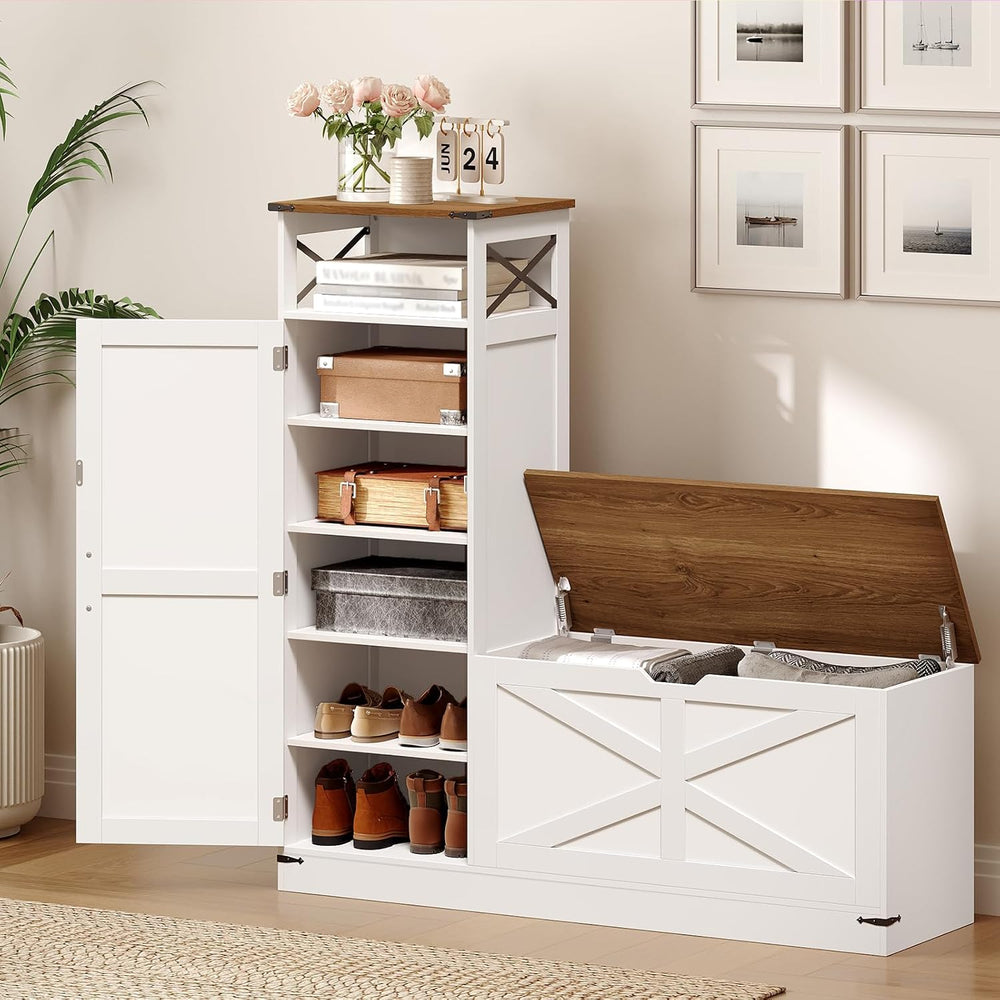 Shoe Cabinet with Bench, L-Shaped Shoe Bench, Storage Bench, Farmhouse Shoe S...