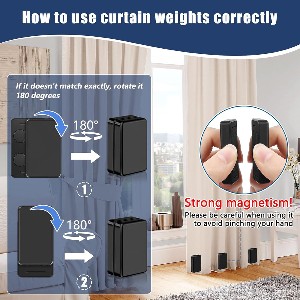 16pcs/52oz Outdoor Curtain Weights, Heavier Curtain Magnets-Black, 8 Pairs