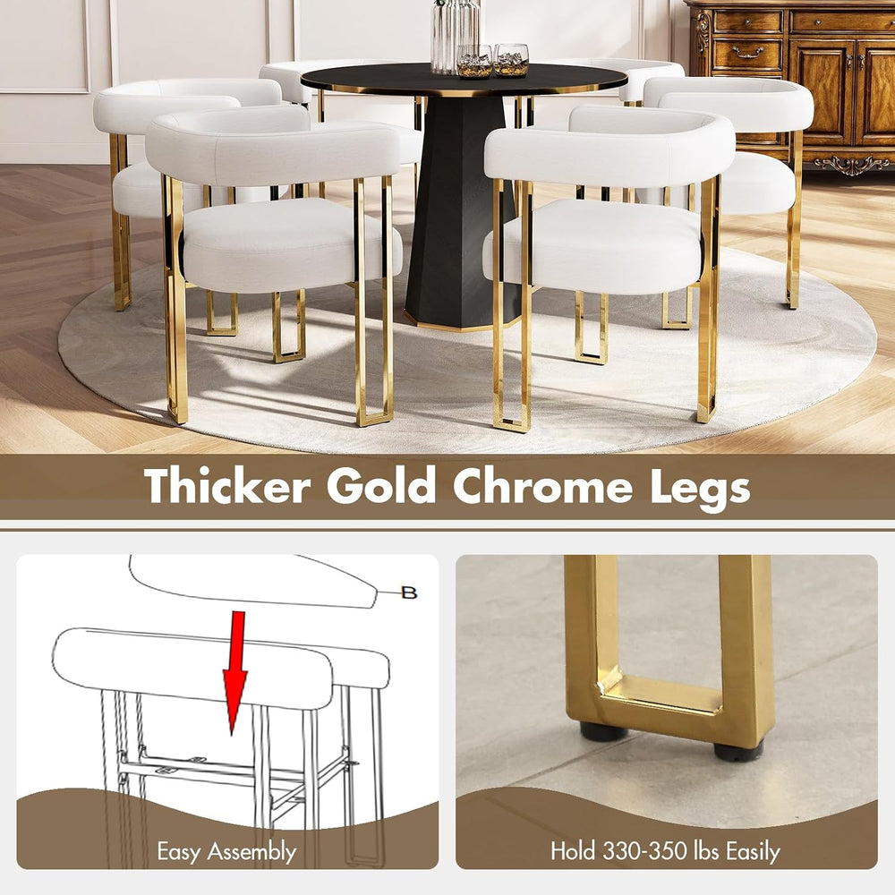 Hyfirm Beige and Gold Modern Dining Chairs Set of 2, Velvet Upholstered Barre...