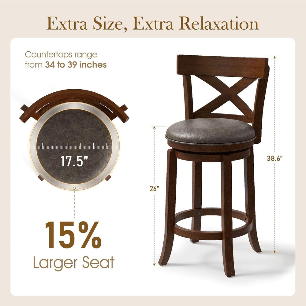 Sophia & William 26 Inch Swivel Bar Stools Set of 2, Counter Height Stools