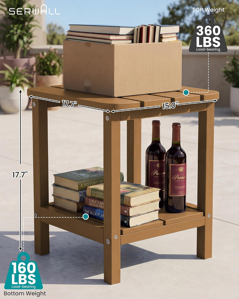 SERWALL Double Adirondack Side Table Rectangular End Table, Brown