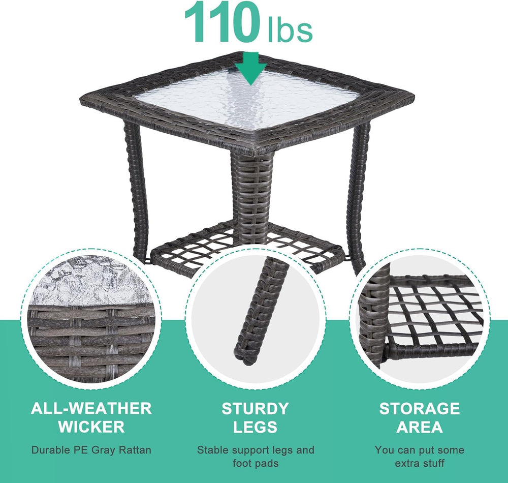 18" Patio Rattan Wicker Side Tables,Outdoor Square Wicker End Table,Wate...