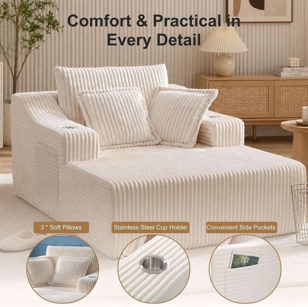 67" Oversized Chaise Lounge Chair Indoor, Boneless Chair with Cup Holders