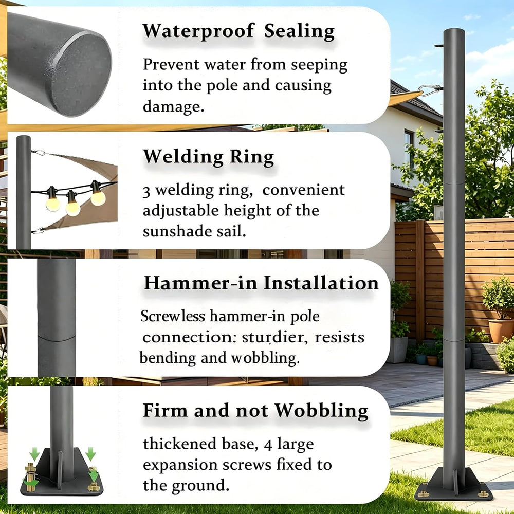 12ft Sun Shade Sail Pole - 3" Diameter Thickened Metal Rust Proof Outdoo...
