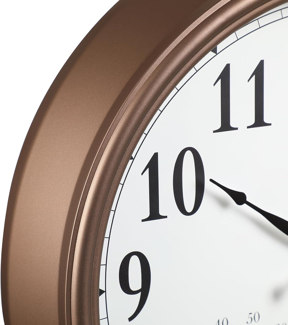 CLXEAST 16" Outdoor Clocks Waterproof with Temperature & Humidity,Brown