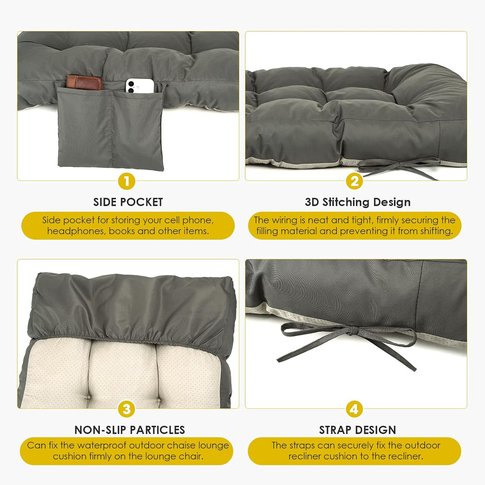 Yddsky Outdoor Chaise Lounge Chair Cushion,72"x22"x4" Lounge C...