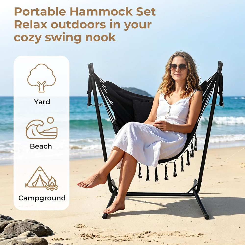 Portable Hammock Chair with Stand, Lightweight Travel Hammock Chair with Stan...