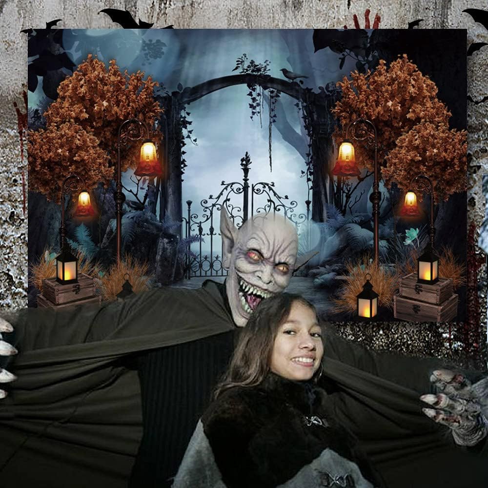 Halloween Backdrop 10x8ft Spooky Cemetery Gate Scary Photo Background