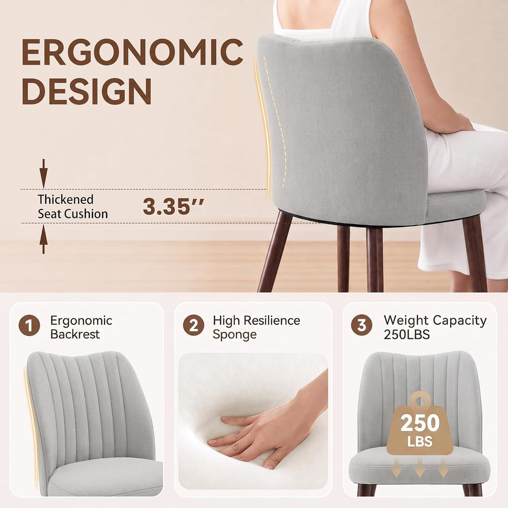 Upholstered Dining Chairs Set of 2, Modern Fabric Dining Chairs with Curved B...
