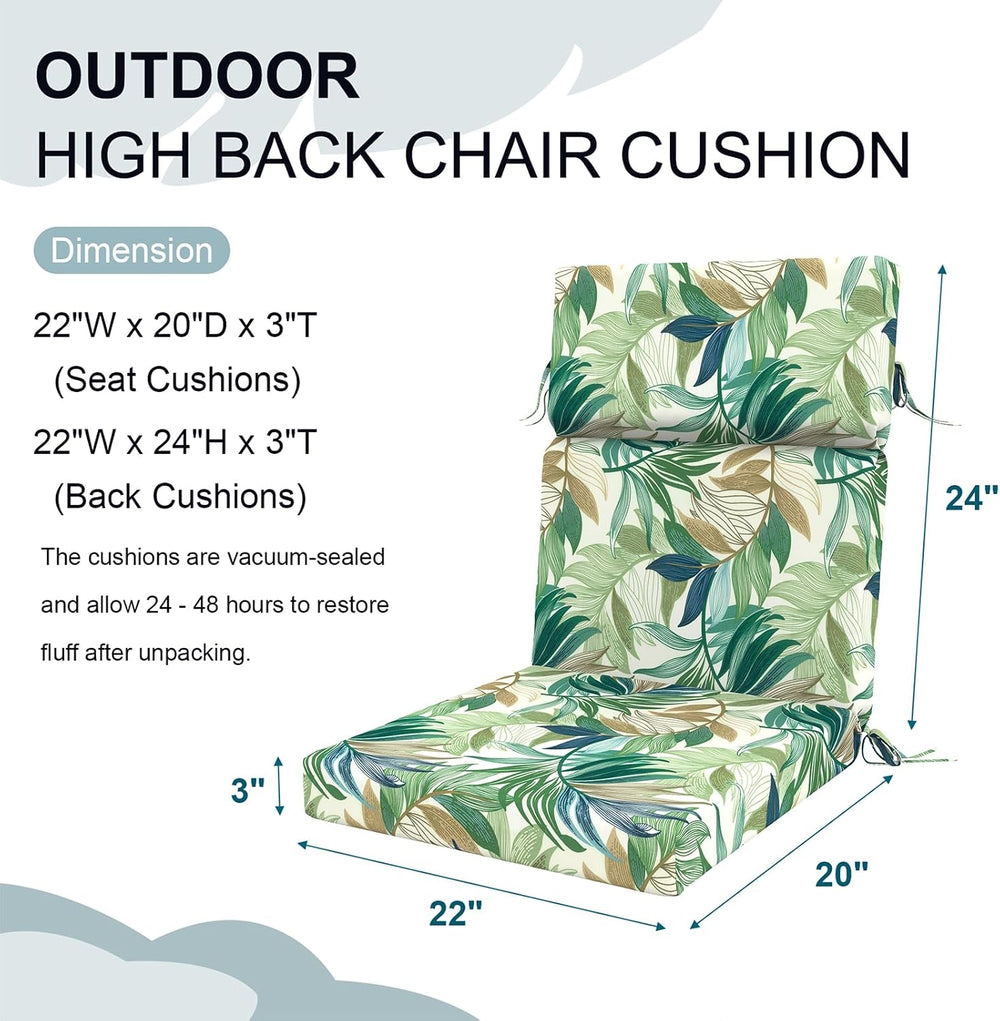 DYTXIII Outdoor High Back Chair Cushions Set of 2, 44"x22" Water Re...