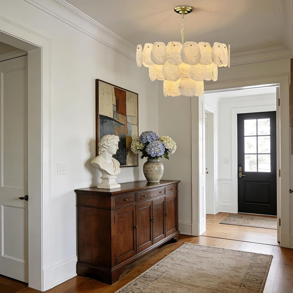 32″ Alabaster Chandelier, 16-Light Marble Round Chandelier, Modern Dining Roo...