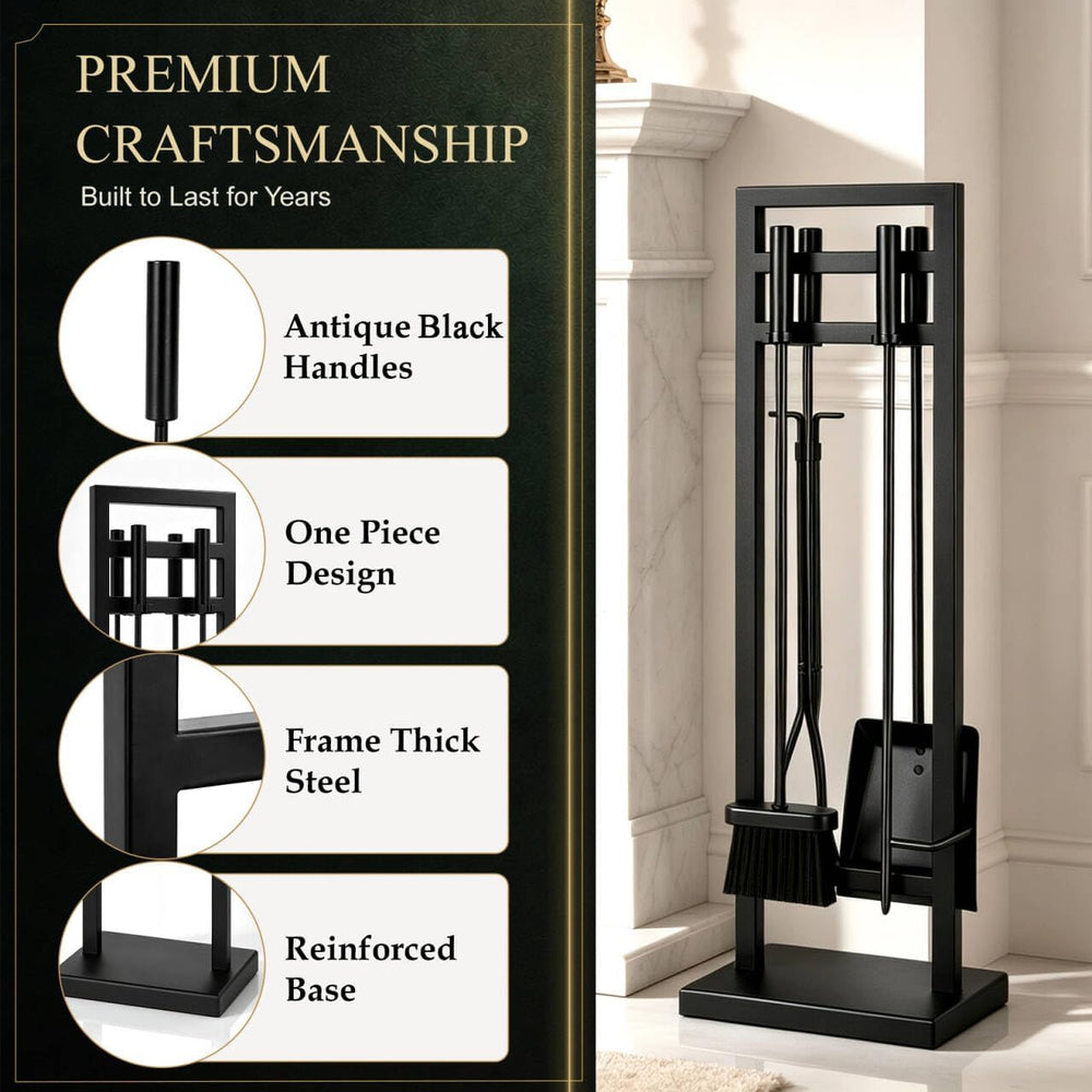 FEED GARDEN 5-Piece Fireplace Tool Set, 30" One-Piece Stand, 10mm Solid