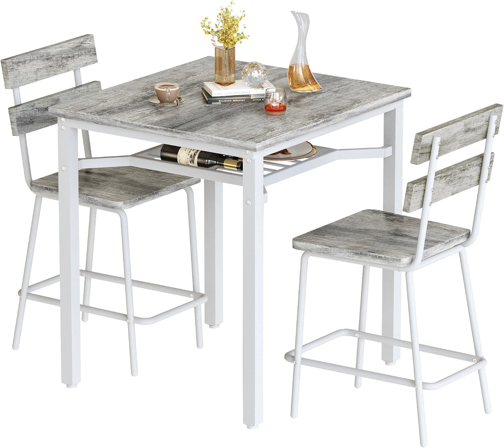 Hooseng 3 Piece Bar Table and Chairs Set, Counter Height Small Dining Table w...