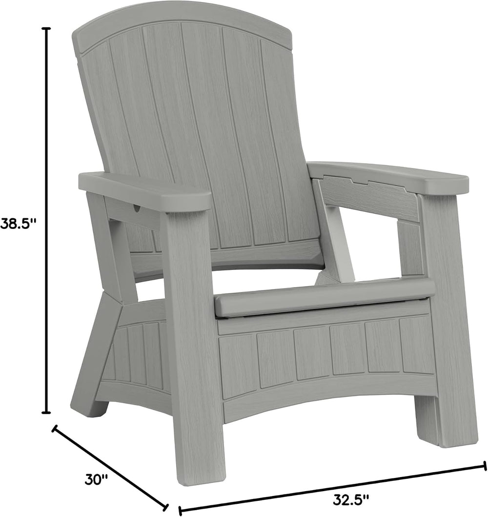 Suncast Outdoor Patio Adirondack Chair with 8 Gallons of Under-Seat Storage, ...