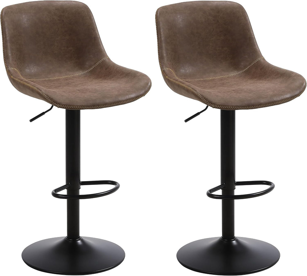 Swivel Bar Stools Set 2, Adjustable Height Suede-Like Leather Brown