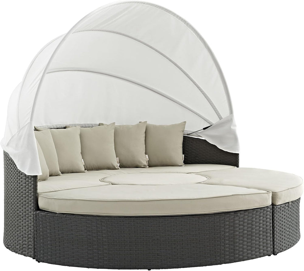 Modway Sojourn Outdoor Patio Sunbrella Sectional Daybed with Canopy in Antiqu...
