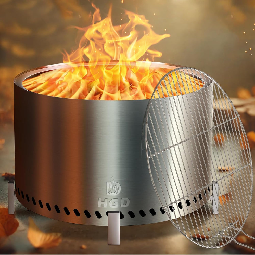HGD 28 Inch Smokeless Firepit with Stand & Grill Rack, Large Stainless St...