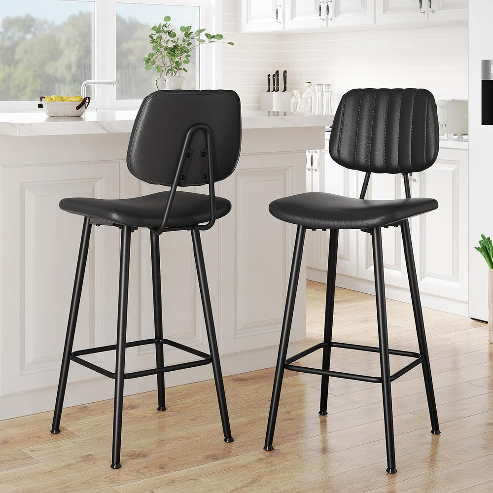Raynesys 29-Inch Leather Bar Stools Set of 2 with High Backrest, Black