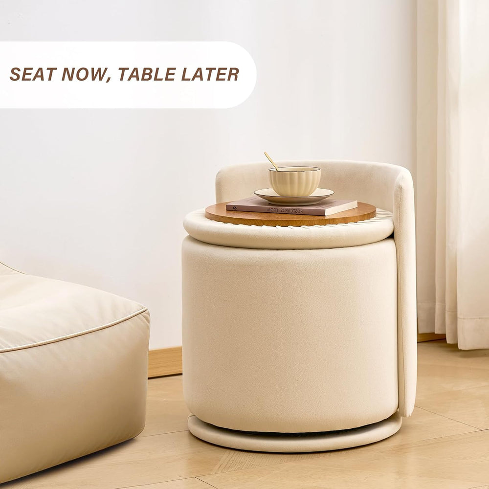 360° Swivel Makeup Chair with Storage, Upholstered Accent Stool with Back, Ro...
