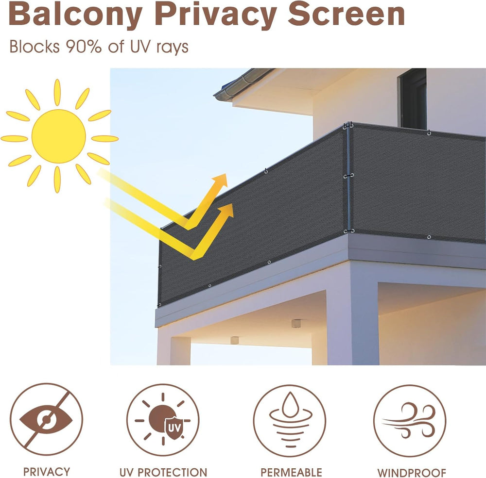 SUNNY GUARD 3.3' x 19.7' Balcony Privacy Screen, HDPE Patio Railing C...