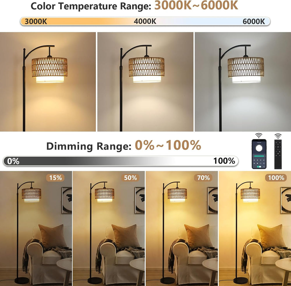 Arc Floor Lamp for Living Room with 3 Color Temperatures, Farmhouse Floor Lam...