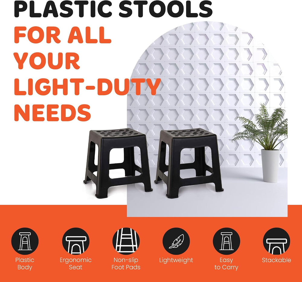 Mintra Home Light Duty Plastic Stools 2pk (12.5in Height, Dark Blue)