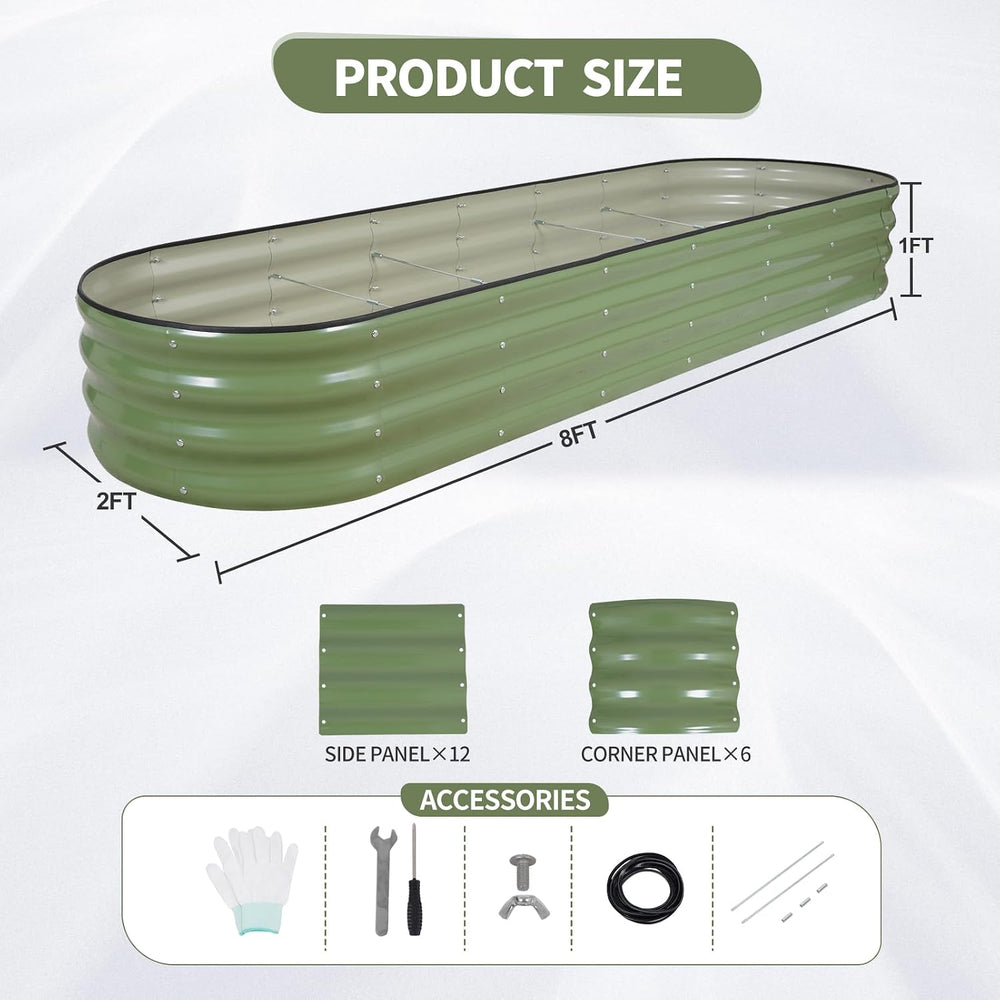 Galvanized Raised Garden Bed Outdoor- 8x2x1FT Planter Box, Green