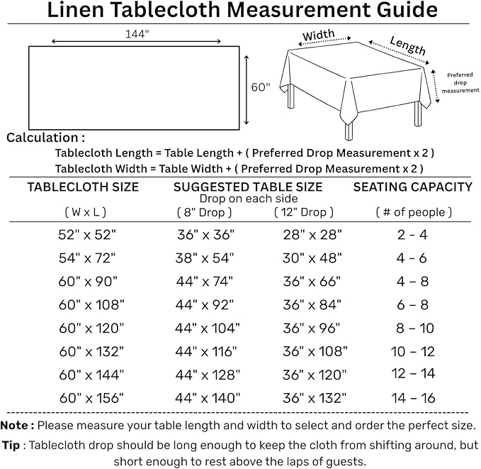Solino Home Linen Tablecloth 60 x 144 Inch - Classic Hemstitch 100% Pure Line...